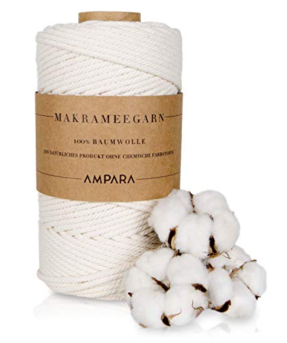 Ampara - Weiches Makramee Garn 4mm x 120m, 100% Baumwollgarn (Garn für Makramee ohne Chemie für hochwertige Handarbeitskunst) von Ampara