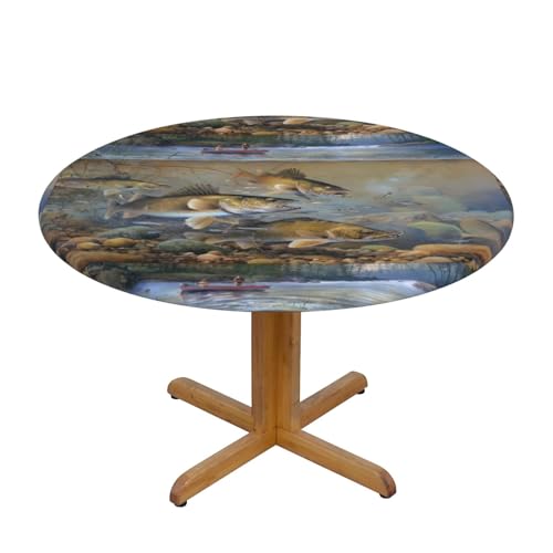 Amrole Runde Tischdecke, M, rund, Picknick-Tischdecke, Angeln, See, Fischer, Premium, dekorativ, runde Tischdecke von Amrole