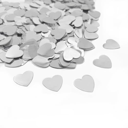 Amrzsallez Herz-Konfetti – glänzende Folie, Party-Dekorationen, Herz-Konfetti für Valentinstag, Hochzeiten, Geburtstage, Weihnachten und mehr (Silber) von Amrzsallez