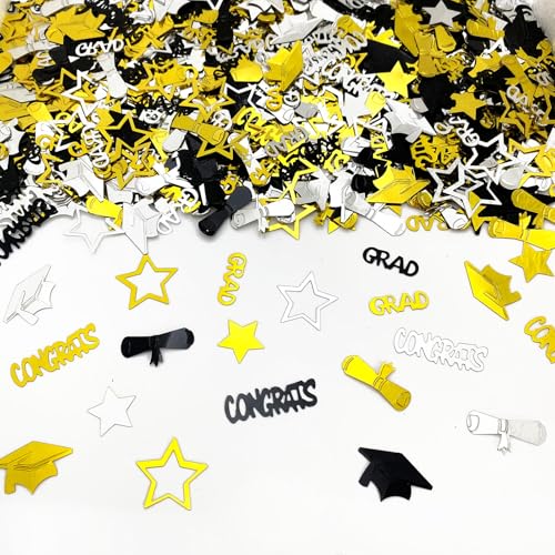 Amrzsallez Konfetti zum Schulabschluss, Metallfolie, Tischdekoration für Partydekoration, Geschenk-Akzente mit Kappen, Diplomen, Sternen & Buchstaben, Schwarz, Gold, Silber Amrzsallez Konfetti zum Schulabschluss, Metallfolie, Tischdekoration für Partydekoration, Geschenk-Akzente mit Kappen, Diplomen, Sternen & Buchstaben, Schwarz, Gold, Silber von Amrzsallez