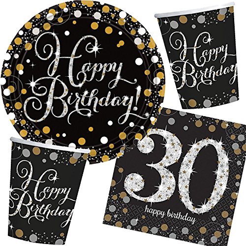 Amscan/Carpeta 32-teiliges Partyset * Sparkling Celebration * für den 30. Geburtstag // mit Teller + Becher + Servietten // Set Party Mottoparty Motto dreißig von Amscan/Carpeta