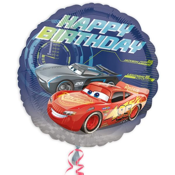 Cars 3 runder Folienballon für Carsparty mit Happy Birthday, 34cm Cars 3 runder Folienballon für Carsparty mit Happy Birthday, 34cm