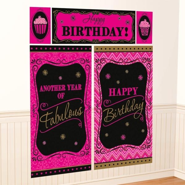 Fabulous Wanddeko-Set 5-tlg. Folie, Happy Birthday Design pink/schwarz von Amscan Europe GmbH