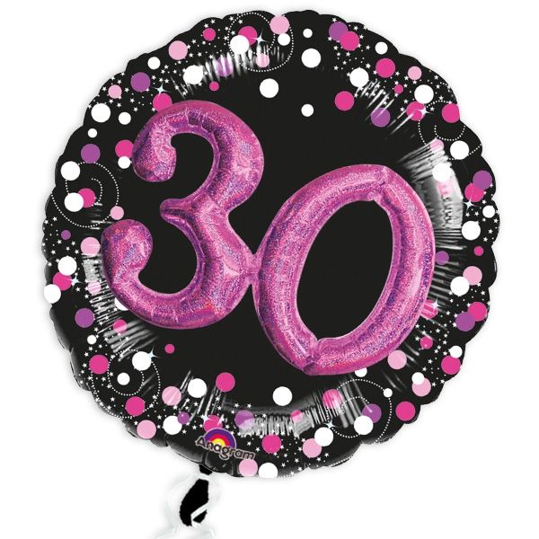 Glitzer-Folieballon Set mit 3D Effekt in schwarz-pink zum 30. Geburtstag von Amscan Europe GmbH