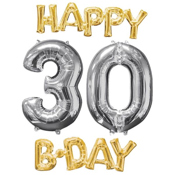 "HAPPY 30 B-DAY XL" Ballonset zum 30. Geburtstag gold-silber von Amscan Europe GmbH