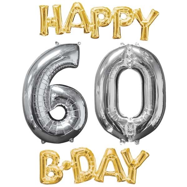 "HAPPY 60 B-DAY XL" Ballonset zum 60. Geburtstag gold-silber von Amscan Europe GmbH