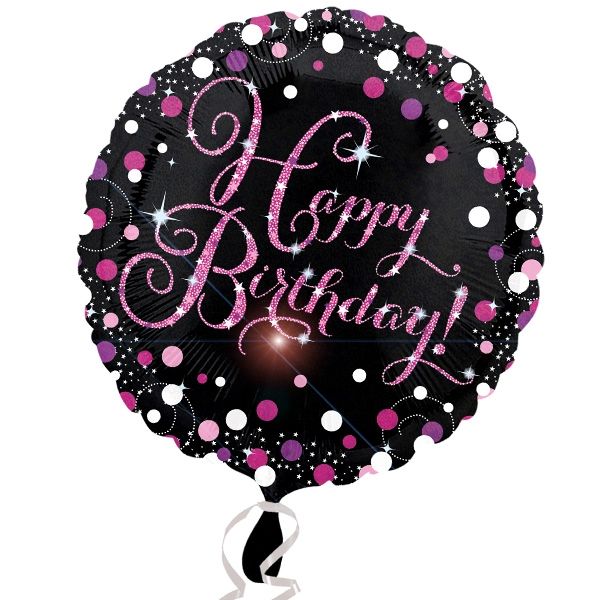 Happy Birthday Glitzerballon, Folie, 1 Stk, Ø 35cm Happy Birthday Glitzerballon, Folie, 1 Stk, Ø 35cm