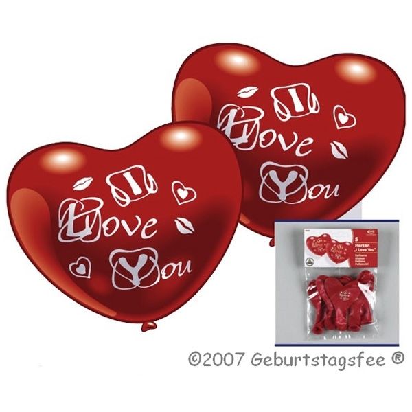 Herzballons "I love you", 5er-Pack, Ballondekoration Liebe, Verlobung, Hochzeit, Valentinstag Herzballons "I love you", 5er-Pack, Ballondekoration Liebe, Verlobung, Hochzeit, Valentinstag