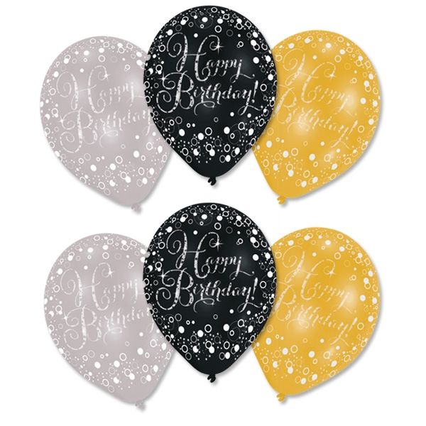 Luftballons Happy Birthday gold, silber, schwarz, Ø 27,5cm, 6 Stk Luftballons Happy Birthday gold, silber, schwarz, Ø 27,5cm, 6 Stk von Amscan Europe GmbH