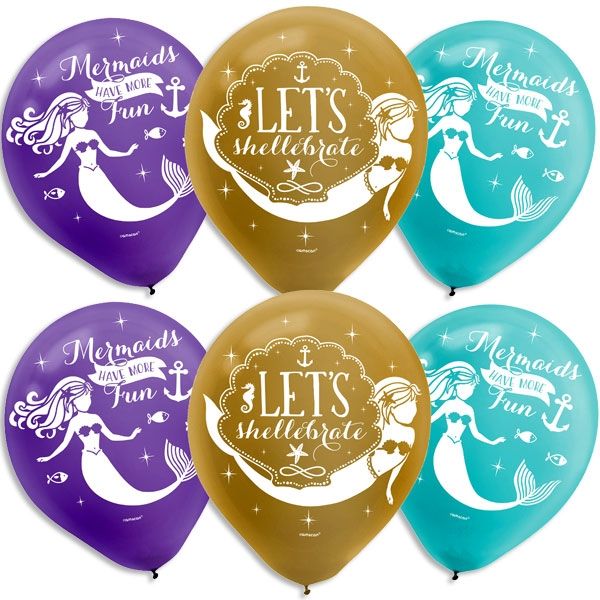 Meerjungfrau Luftballons, 6 Stk, Ø 27,5cm, metallic, Seejungfrau Motiv Meerjungfrau Luftballons, 6 Stk, Ø 27,5cm, metallic, Seejungfrau Motiv
