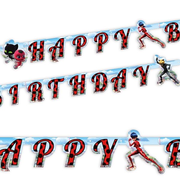 "Miraculous", Buchstabenkette, 1,8m mit Ladybug und Cat Noir, Pappe "Miraculous", Buchstabenkette, 1,8m mit Ladybug und Cat Noir, Pappe von Amscan Europe GmbH