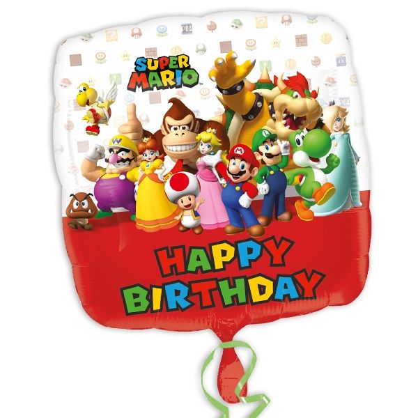Quadratischer Folienballon Super Mario "Happy Birthday", 32cm x 32cm von Amscan Europe GmbH