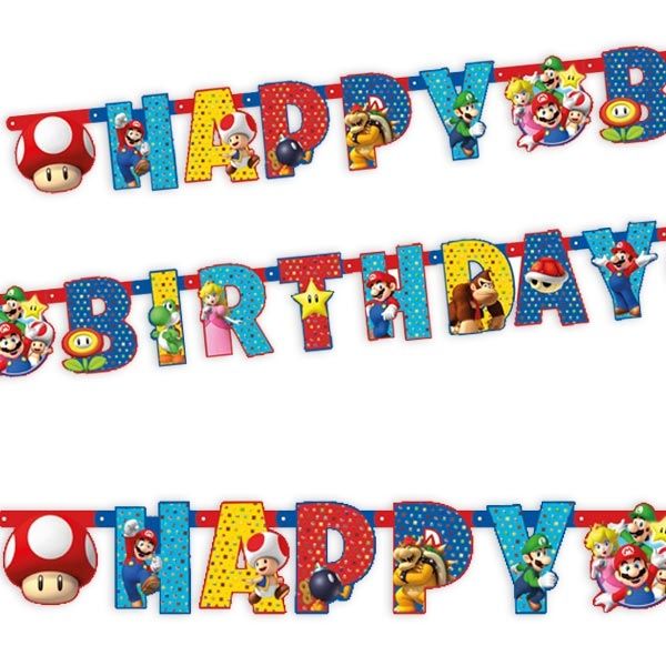 Super Mario Buchstabenkette, Happy Birthday in buntem Design, 1,9m von Amscan Europe GmbH
