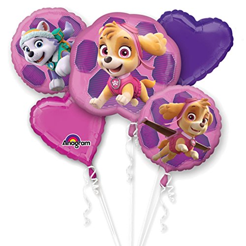 Amscan 3482801 - Bouquet Folienballon Set Paw Patrol Skye and Everest, 5 Ballons, Heliumballon von amscan