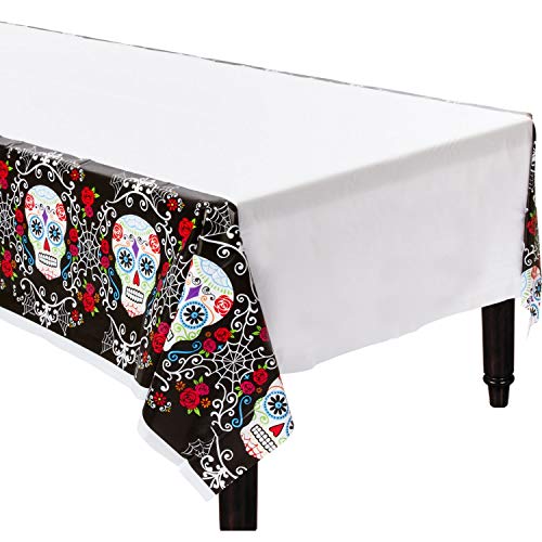 Amscan 571519-55 - Tischdecke Day of the Dead, aus Plastik, Größe 137 x 243 cm, Deko, Tuch, Tischläufer, Mexiko, Dia de los Muertos, Halloween, Horror-Party, Mottoparty, Schwarz von amscan