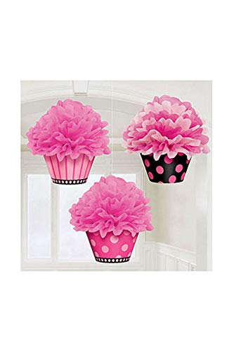 Amscan 180007 - Hängedekoration, Pom Pom Cupcake, 3 Stück, ca. 26 cm, rosa von amscan