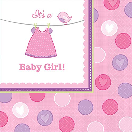 Amscan 511489 - Servietten Baby Girl, 16 Stück, 33 x 33 cm, Baby-Party, Geburt, Mädchen von amscan