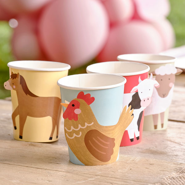 Bauernhof Pop-Out-Partybecher aus Pappe, 8 Stück, 266ml