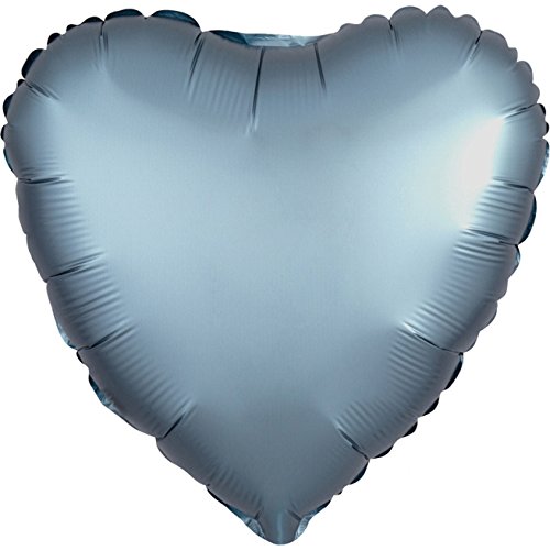 Amscan 3681401 - Standard Folienballon Satin Luxe Steel Blue, Herz, Durchmesser 43 cm, Luftballon, Hochzeit, Heliumballon von Anagram