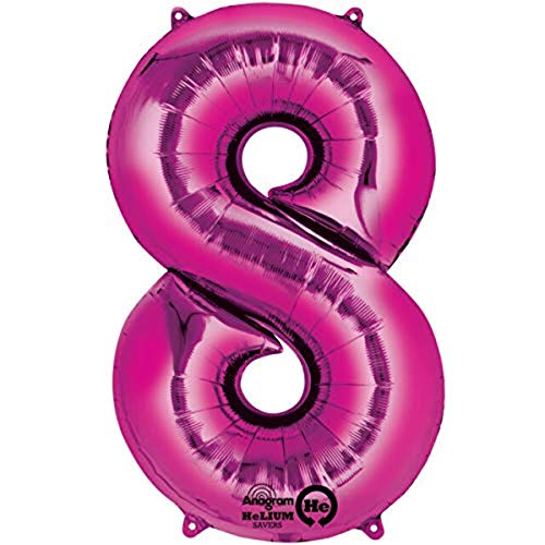 amscan Party-Luftballons SuperShape Folienballon Nummer 8, 1 Stück, Mylar-Folie, Rosa, 81,3 cm, 86,4 cm (34 Zoll) von amscan