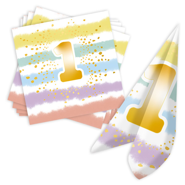 Servietten 1. Geburtstag im Rainbow-Design, 16er, 33cm x 33cm von Amscan
