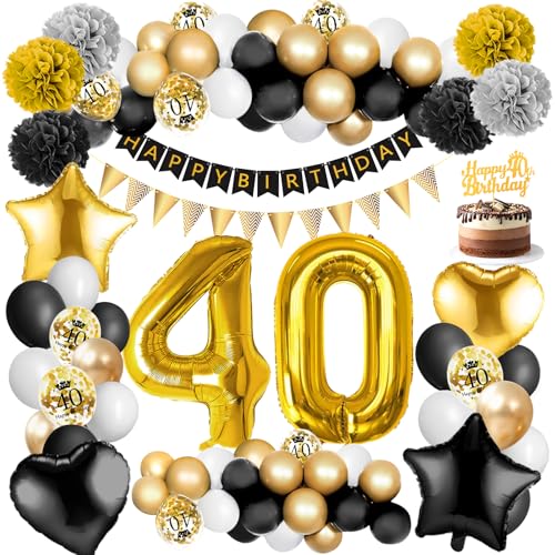 Amteker 40 Geburtstag Männer Frauen Deko, 40. Geburtstag Männer Frauen Luftballons Geburtstag, Konfetti Luftballons Schwarz Gold Deko 40 Geburtstag Mann Frauen, 40 Geburtstag Deko Happy Birthday Deko von Amteker