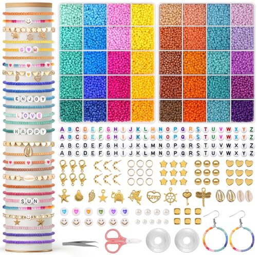 Amteker 18000 Perlen für Armbänder 3mm, Armbänder Selber Machen 40 Farben, Schmuck Basteln Mädchen Geschenke für Mädchen, Perlen zum Auffädeln für Ohrringen, Halsketten und Armbändern von Amteker
