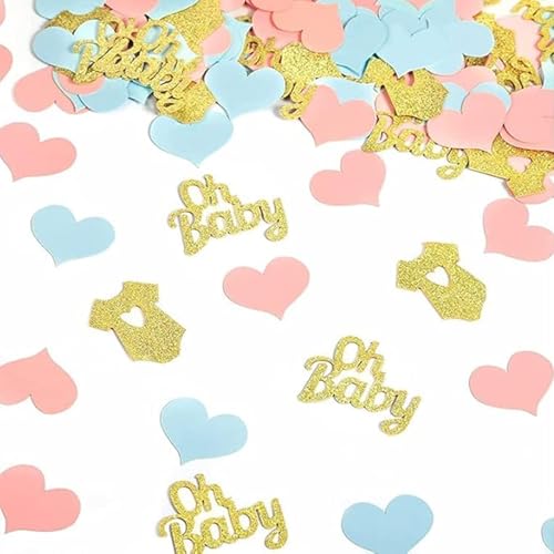 100 Stück Oh Baby Deko Konfetti, Rosa Blau Babyparty Tischdeko, Gender Reveal Babyparty Party Deko, Glitzer Confetti für Baby Shower Deko von Amusingtao