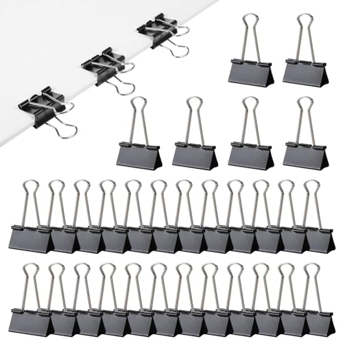30 Stück große Bulldoggen-Clips, 51 mm, Foldback-Binder-Clips, Büroklammer, Metall, schwarz, Papierbinderklammer für Schule, Zuhause, Schreibwarenbedarf von Amusingtao