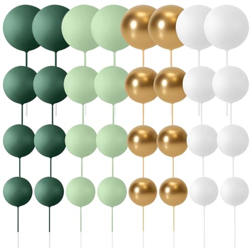 32 Stück Kugel-Kuchenaufsätze, Luftballons, Kuchenaufsatz, 4 Größen, Schaumstoffkugeln, Kuchendekorationen für Hochzeit, Party, Geburtstag, Kuchendekoration (Farbe: Grün, Gold) von Amusingtao