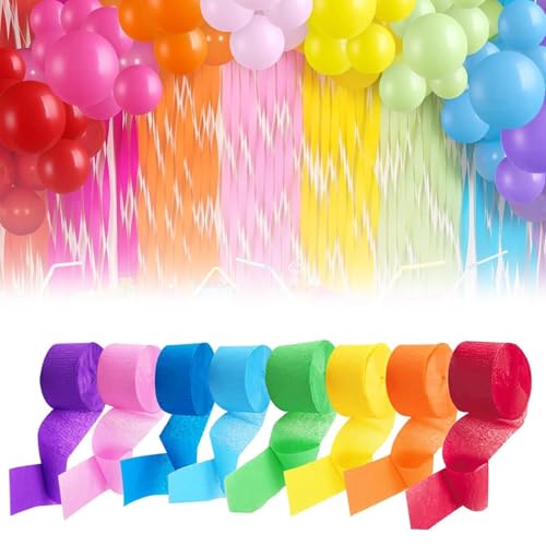 8 Rolls Krepppapier Bunt, Kreppbänder Regenbogen, Bunte Luftschlangen, für Richtfest & Partys & Feiertag, Pastell Diy Floristenkrepp (4.5cmx25m) von Amusingtao