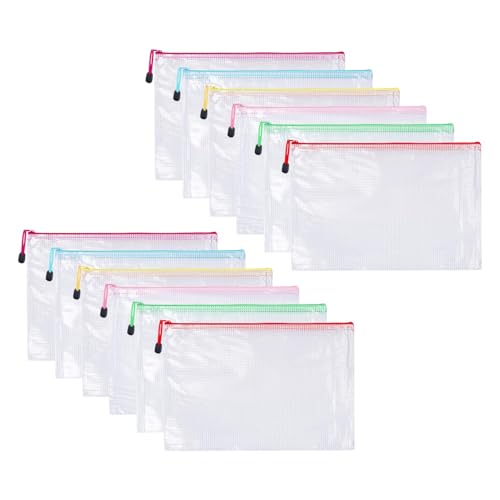 A3-Kunststoff-Reißverschlusstaschen, 12 Stück, PVC-Reißverschlusstaschen, wasserdichte Dokumentenmappen, Reise-Aufbewahrungstasche für Schule, Bürobedarf, Puzzles, Brettspiele und Bastelprojekte A3-Kunststoff-Reißverschlusstaschen, 12 Stück, PVC-Reißverschlusstaschen, wasserdichte Dokumentenmappen, Reise-Aufbewahrungstasche für Schule, Bürobedarf, Puzzles, Brettspiele und Bastelprojekte von Amusingtao