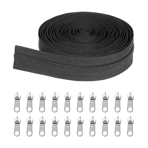 Endlosreißverschluss mit Zipper, 10m Reißverschluss Meterware, mit 20 Metall Schieber, #3 Nylon Reißverschluss Endloses, für Taschen,Kleidung, Bettwäsche Kissen Usw von Amusingtao