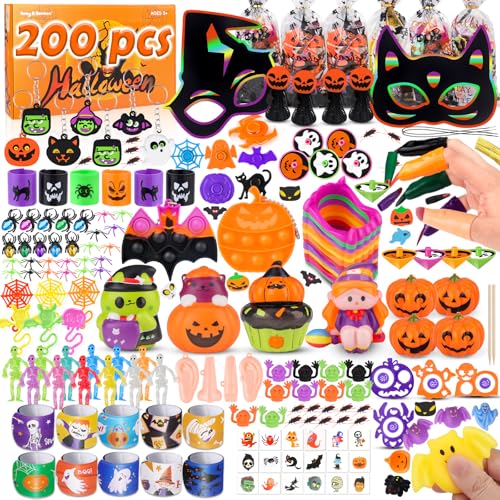 AmyBenton 212 Stück Halloween Party Mitgebsel Kindergeburtstag, Halloween Party Spielzeug für Pinata Füllung Mitgebsel Geschenke Mit Vampirzähne, Aufkleber, Spinnen Tattoos mit Geschenktüten von Amy & Benton