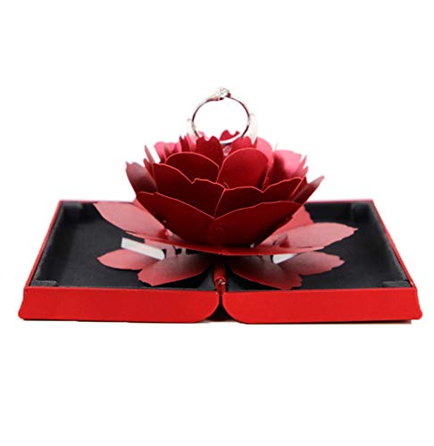 AmyGline Ringschachtel 3D Pop Up Rose Ring Box Rose Blume Verlobungsring Box Ring Bearer Box zum Valentinstag Ring Geschenkboxen Geschenk-Verpackung Schmuckschatulle Schmuckkästchen (Rot) von AmyGline