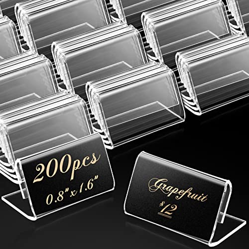 200 Stück Mini-Acryl-Schild-Displayhalter – transparenter Kunststoff, L-Form, Preisetikettenständer – transparenter Etikettenhalter für Theken, Aufbewahrungsbehälter, Einzelhandelsgeschäft von Amyhill