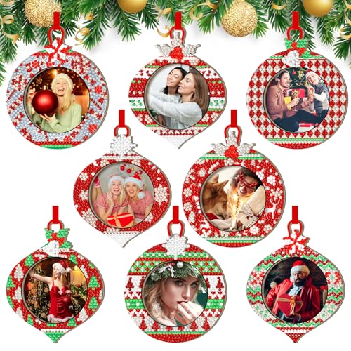 Amyhill 8 Stück Weihnachten Diamant Kunst Pakete Weihnachten Bilderrahmen Ornamente Holzgemälde Weihnachtsmann Schneemann Bilderrahmen Baumschmuck DIY Xmas Foto für Party Winter Handwerk Geschenke von Amyhill