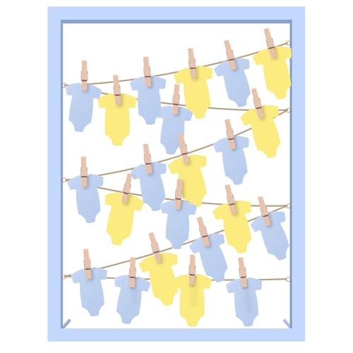 Amyhill Babyparty-Gästebuch-Alternativen-Set zum Selbermachen, Geschlechtsoffenbarung, Babyparty-Dekorationen mit blauem Holz-Bilderrahmen, Andenken, Stoffform, Karte für 60 Gäste, Party-Aktivität von Amyhill
