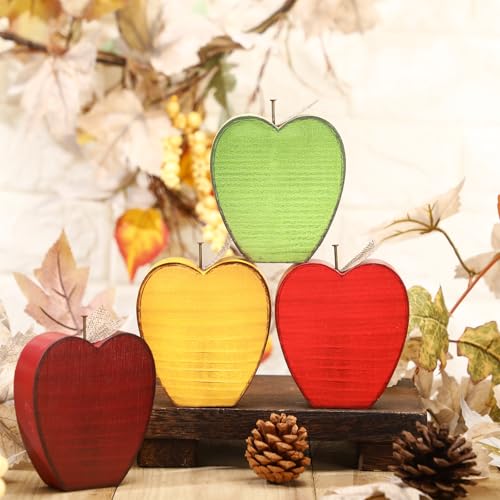 Amyhill Holz-Apfel-Schilder im Retro-Stil, Vintage-Apfelschilder, abgestufte Tablett-Dekoration für Bauernhaus, Zuhause, Tischdekoration, Urlaub, Partyzubehör, Schulanfang, Geschenk für Lehrer, 4 von Amyhill
