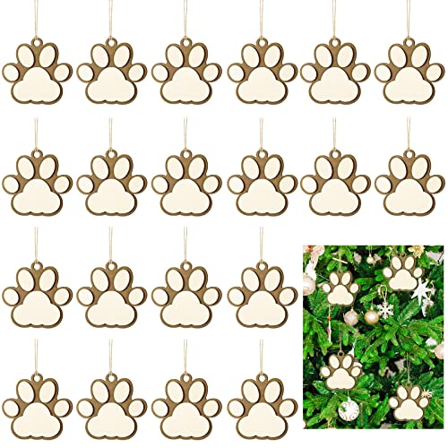 Amyhill Hundepfote Holzschild Holz Hund Pfote Silhouette Tag Unfertige Hängescheiben DIY Welpen Holz Ausschnitte Haustier Hängende Verzierungen Dekoration für Weihnachtsbaum Ornamente von Amyhill