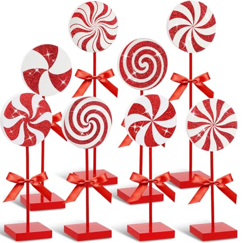 Amyhill Weihnachts-Süßigkeiten-Holz-Tischdekoration, Glitzer, Zuckerstange, Tischdekoration, Schilder für Weihnachten, abgestuftes Tablett, Zuhause, Schreibtisch, Büro, Party-Dekoration (klassisch von Amyhill