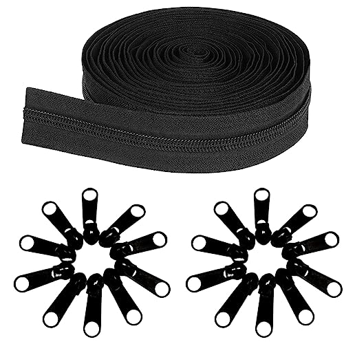 Amykite Endlos Reißverschluss schwarzer mit Zipper aus Nylon 9Meter + 20 Schieber aus Metall , Kettengröße #10 Nähreißverschluss – Breite 40 mm, geeignet für DIY-Näharbeiten an Taschen, Kleidung usw. von Amykite