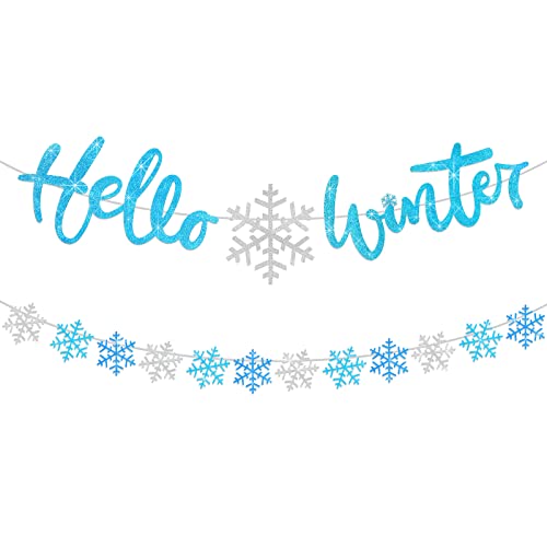 Amylove 2 Stück Hello Winter Banner 9,8 Fuß Winter Dekorationen Schneeflocke Girlande Banner Glitzer Weiß und Blau Party Dekorationen für Wunderland Babyparty Amylove 2 Stück Hello Winter Banner 9,8 Fuß Winter Dekorationen Schneeflocke Girlande Banner Glitzer Weiß und Blau Party Dekorationen für Wunderland Babyparty von Amylove