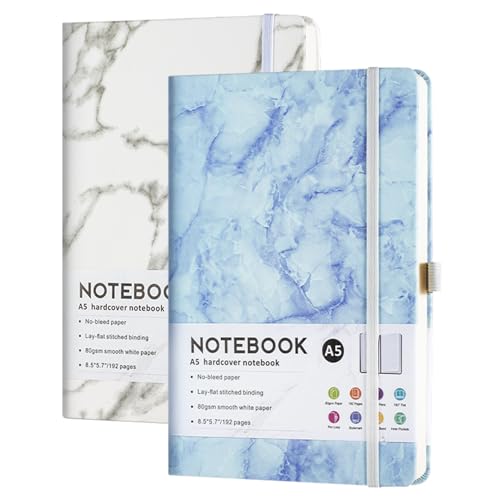 Amythe 2Pcs Notizbuch A5 Liniert, Softcover Tagebuch 96 Blatt / 192 Seiten Zum Schreiben, 80 G/m² College-liniertes Papier für Büro/Schule, 14.3x21cm, 14.3x21cm, Weiß+Blau von Amythe