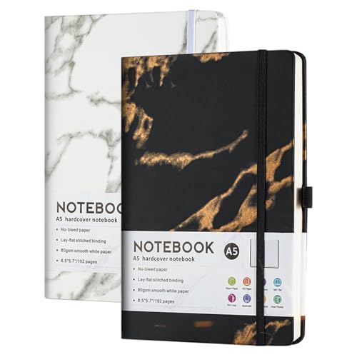 Amythe 2Pcs Notizbuch A5 Liniert, Softcover Tagebuch 96 Blatt / 192 Seiten Zum Schreiben, 80 G/m² College-liniertes Papier für Büro/Schule, 14.3x21cm, 14.3x21cm, Weiß+Schwarz von Amythe