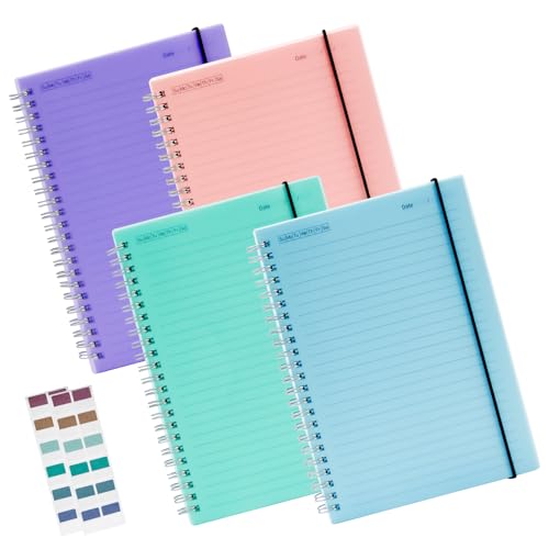 Amythe Notizblock A5 Liniert 4 Stück, Notizbuch 80 Blatt/160 Seiten, Kunststoff PVC Hardcover, Collegeblock Schulheft Tagebuch Spiralbindung fur Büro,Schule, Konferenz, Reise von Amythe