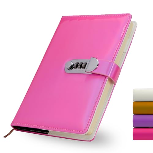 Amythe Notizbuch A5 Liniert, Notizblock Tagebuch mit Zahlenschloss 120 Blat/240 Seiten, Einband aus PU-Leder Hardcover, Vielseitiges Schreibheft für Schule, Beruf, Alltag, Rosa von Amythe