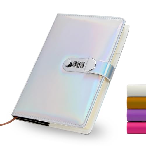 Amythe Notizbuch A5 Liniert, Notizblock Tagebuch mit Zahlenschloss 120 Blat/240 Seiten, Einband aus PU-Leder Hardcover, Vielseitiges Schreibheft für Schule, Beruf, Alltag, Silber Amythe Notizbuch A5 Liniert, Notizblock Tagebuch mit Zahlenschloss 120 Blat/240 Seiten, Einband aus PU-Leder Hardcover, Vielseitiges Schreibheft für Schule, Beruf, Alltag, Silber von Amythe