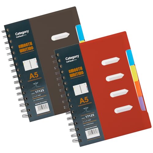 Amythe Notizbuch A5 liniert, 2 Stück Tagebuch 105 Blat/210 Seiten, Spiralblock Schreibheft mit Trennblättern, Kunststoff PP Hardcover，Vielseitiges Notizblock für Schule, Beruf, Alltag von Amythe