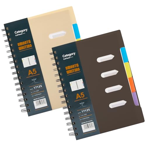 Amythe Notizbuch A5 liniert, 2 Stück Tagebuch 105 Blat/210 Seiten, Spiralblock Schreibheft mit Trennblättern, Kunststoff PP Hardcover，Vielseitiges Notizblock für Schule, Beruf, Alltag von Amythe